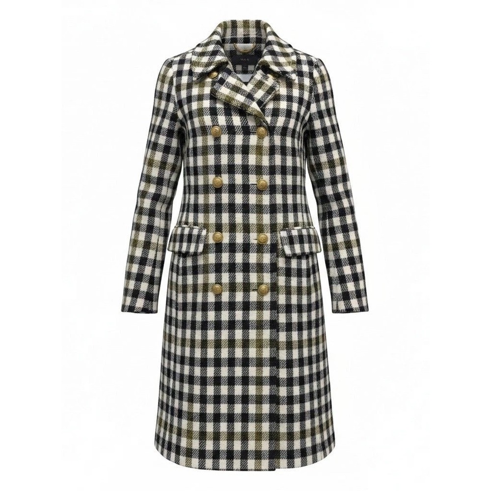 J.Crew Women Wool Buffalo Check Plaid Double Breasted Gold Button Coat Black - Picture 10 of 15